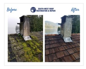 Cedar roof cleaning and treatment in Egmont, Sunshine Coast, British Columbia