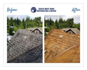Cedar roof cleaning and treatment in Sunshine Coast, British Columbia