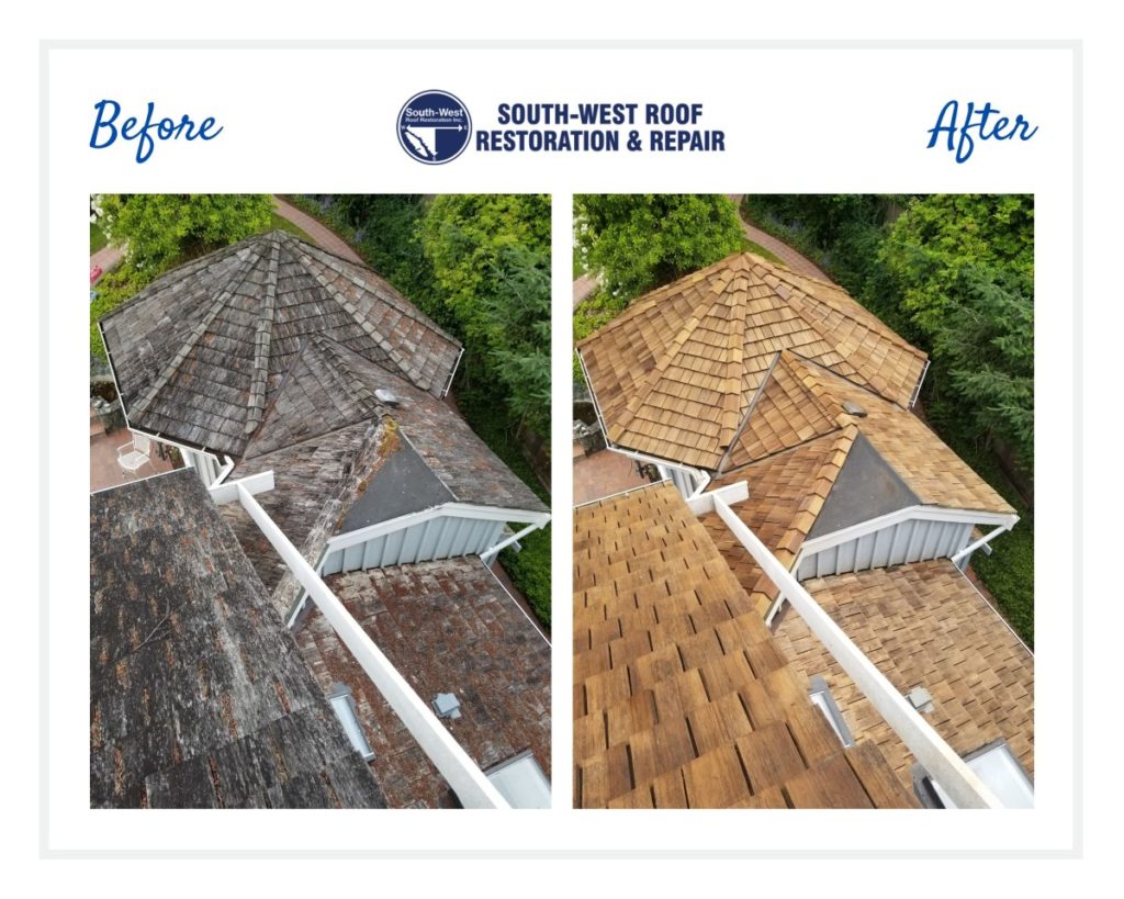 Cedar roof restoration at Bowen Island, British Columbia
